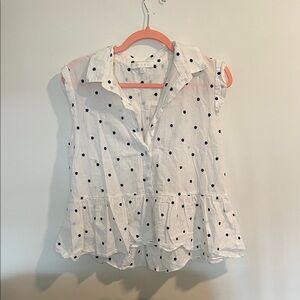Sleeveless White Polka Dot Peplum Blouse